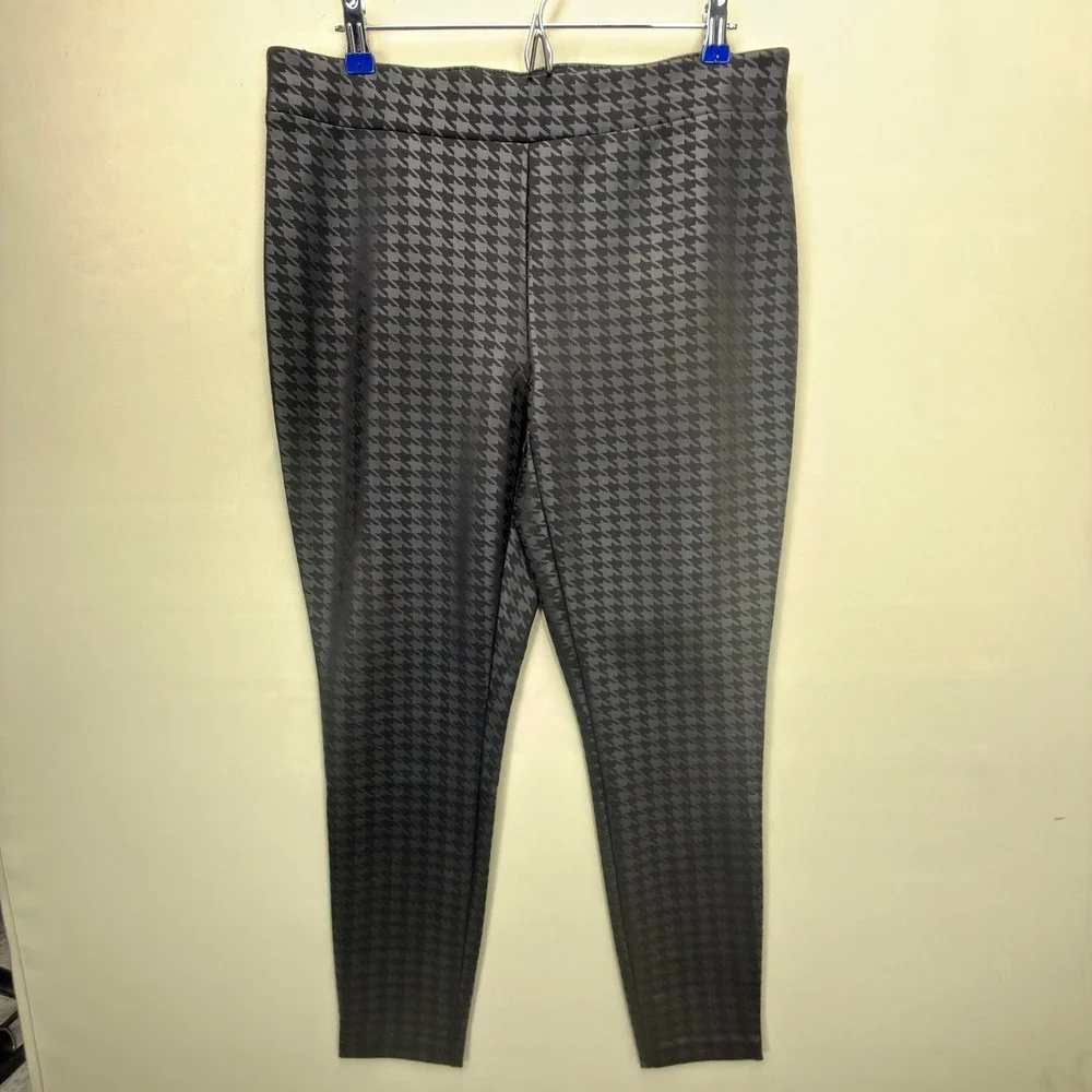 NYCC Leggings Womens Large Houndstooth Black Slim Stretch Pants Modern